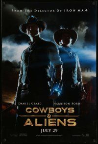 4w196 COWBOYS & ALIENS teaser DS 1sh '11 July style, cool image of Daniel Craig & Harrison Ford!