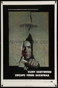 4w288 ESCAPE FROM ALCATRAZ 1sh '79 cool artwork of Clint Eastwood busting out by Lettick!