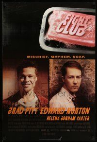 4w320 FIGHT CLUB style A advance DS 1sh '99 portraits of Edward Norton and Brad Pitt & bar of soap!