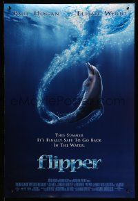 4w323 FLIPPER DS 1sh '96 Elijah Wood, Paul Hogan, dolphin!