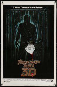 4w333 FRIDAY THE 13th PART 3 - 3D 1sh '82 slasher sequel, art of Jason stabbing through shower!