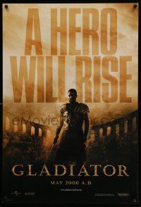 4w356 GLADIATOR teaser DS 1sh '00 Ridley Scott, cool image of Russell Crowe in the Coliseum!