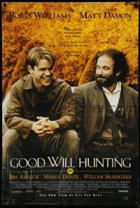 4w369 GOOD WILL HUNTING 1sh '97 great image of smiling Matt Damon & Robin Williams!