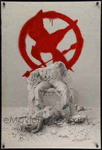 4w436 HUNGER GAMES: MOCKINGJAY - PART 2 teaser DS 1sh '15 crumbled statue of Sutherland, revolution