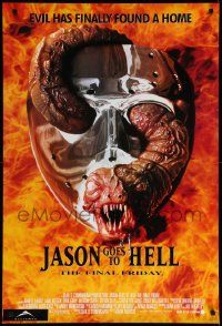4w485 JASON GOES TO HELL 1sh '93 Friday the 13th, creepy worm w/teeth in mask image!
