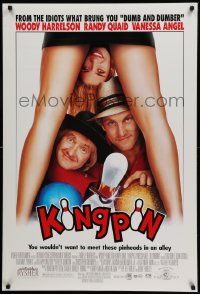 4w507 KINGPIN DS 1sh '96 wacky image of Woody Harrelson & Randy Quaid, bowling!