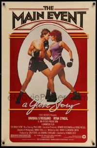4w576 MAIN EVENT 1sh '79 great full-length image of Barbra Streisand boxing with Ryan O'Neal!