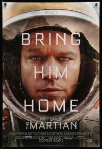 4w589 MARTIAN style A advance DS 1sh '15 close-up of astronaut Matt Damon, bring him home!