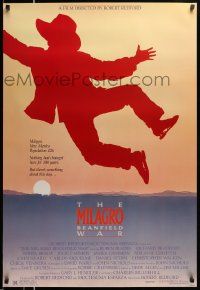 4w615 MILAGRO BEANFIELD WAR 1sh '88 directed by Robert Redford, John Alvin art of happy farmer!