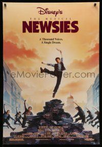4w654 NEWSIES DS 1sh '92 Disney newsboy Christian Bale, great art by John Alvin!