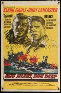 4w772 RUN SILENT, RUN DEEP 1sh '58 Clark Gable & Burt Lancaster in navy military submarine!