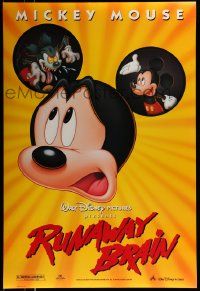 4w773 RUNAWAY BRAIN DS 1sh '95 Disney, great huge Mickey Mouse Jekyll & Hyde cartoon image!