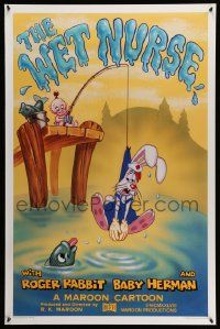 4w969 WET NURSE Kilian 1sh '88 Baby Herman goes fishing w/Roger Rabbit as the bait!