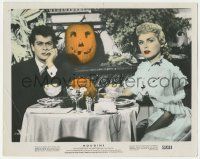 4x018 HOUDINI color 8x10.25 still '53 Tony Curtis & Janet Leigh eating dessert on Halloween!