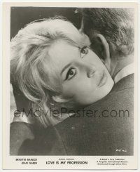 4x581 LOVE IS MY PROFESSION 8x10 still '59 c/u of sexy Brigitte Bardot & Jean Gabin embracing!