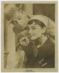 4x781 SABRINA 8x10 still '54 c/u of beautiful Audrey Hepburn, William Holden & cute dog!