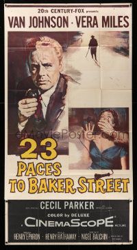 4y716 23 PACES TO BAKER STREET 3sh '56 artwork of Van Johnson with phone & scared Vera Miles!