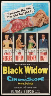 4y735 BLACK WIDOW 3sh '54 Ginger Rogers, Gene Tierney, Van Heflin, George Raft, sexy art!