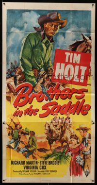 4y746 BROTHERS IN THE SADDLE 3sh '49 cool western artwork of cowboy Tim Holt on horse with gun!