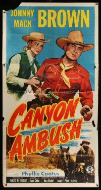 4y750 CANYON AMBUSH 3sh '52 great image of cowboy Johnny Mack Brown protecting Phyllis Coates!