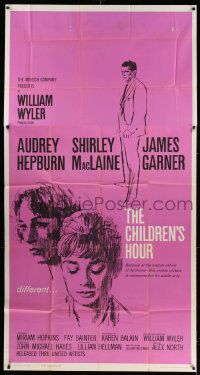 4y764 CHILDREN'S HOUR 3sh '62 great artwork of Audrey Hepburn, Shirley MacLaine & James Garner!
