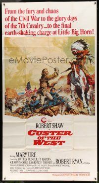 4y771 CUSTER OF THE WEST 3sh '68 McCarthy art of Shaw vs Indians at the Battle of Little Big Horn!
