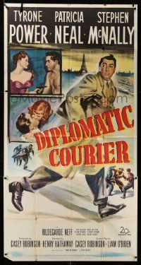 4y777 DIPLOMATIC COURIER 3sh '52 cool art of Patricia Neal, Tyrone Power & Stephen McNally!