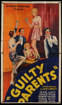 4y812 GUILTY PARENTS INCOMPLETE 3sh '34 stone litho art of sleazy drunken teens holding booze!