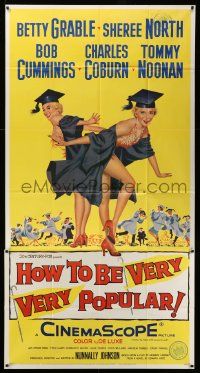 4y830 HOW TO BE VERY, VERY POPULAR 3sh '55 full-length art of sexy Betty Grable & Sheree North!