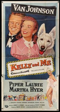 4y841 KELLY & ME 3sh '57 art of Van Johnson, Piper Laurie, sexy Martha Hyer & dog by Reynold Brown!
