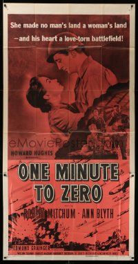4y876 ONE MINUTE TO ZERO 3sh R56 art of Robert Mitchum, Ann Blyth & fighter jets, Howard Hughes