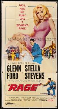4y895 RAGE 3sh '66 running man Glenn Ford is out of time, close-up of super sexy Stella Stevens!