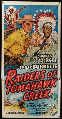 4y896 RAIDERS OF TOMAHAWK CREEK 3sh '50 art of Charles Starrett as the Durango Kid & Smiley!
