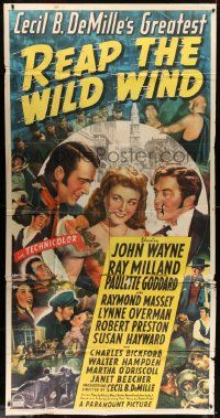 4y898 REAP THE WILD WIND style B 3sh '42 Paulette Goddard between John Wayne & Ray Milland, rare!