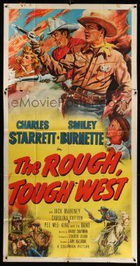4y918 ROUGH TOUGH WEST 3sh '52 Cravath art of Starrett as the Durango Kid & firefighter Smiley!