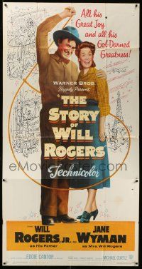 4y949 STORY OF WILL ROGERS 3sh '52 Will Rogers Jr. as his father, Jane Wyman, cool art!