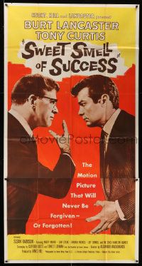 4y954 SWEET SMELL OF SUCCESS 3sh '57 Burt Lancaster as J.J. Hunsecker, Tony Curtis as Sidney Falco