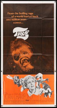 4y969 TROG int'l 3sh '70 Joan Crawford & prehistoric monsters, wacky horror explodes into today!