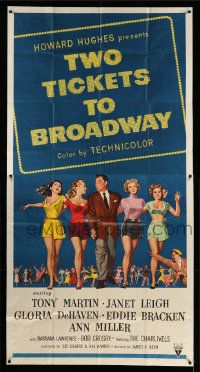 4y976 TWO TICKETS TO BROADWAY 3sh '51 Janet Leigh, Tony Martin, DeHaven, Ann Miller, Howard Hughes