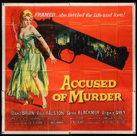 4y003 ACCUSED OF MURDER 6sh '57 cool sexy girl and gun noir image, she battled for life & love!