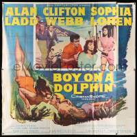 4y015 BOY ON A DOLPHIN 6sh '57 art of Alan Ladd & sexiest Sophia Loren swimming underwater!