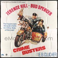 4y025 CRIMEBUSTERS int'l 6sh '79 great art of Terence Hill & Bud Spencer on motorcycle w/sidecar!