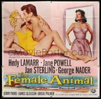 4y029 FEMALE ANIMAL 6sh '58 artwork of sexy Hedy Lamarr & Jane Powell romanced by George Nader!