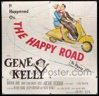 4y040 HAPPY ROAD 6sh '57 Gene Kelly directs & stars, art kissing pretty Barbara Laage on Vespa!