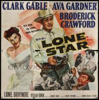 4y053 LONE STAR 6sh '51 Clark Gable with gun & sexy Ava Gardner, it's big in love & action!