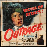 4y066 OUTRAGE style A 6sh '50 directed by Ida Lupino, art of Mala Powers, who is a victim of attack!