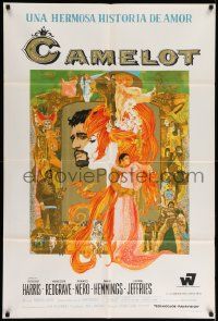 4y291 CAMELOT Argentinean '67 Richard Harris as King Arthur, Redgrave as Guenevere, Bob Peak art!
