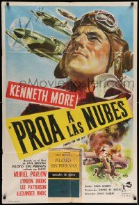 4y348 REACH FOR THE SKY Argentinean '57 cool Bayon artwork of pilot Kenneth More & Spitfires!