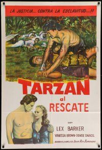 4y366 TARZAN & THE SLAVE GIRL Argentinean R1960 different art of Lex Barker pinning man to ground!