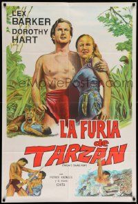 4y369 TARZAN'S SAVAGE FURY Argentinean '52 art of Lex Barker & Dorothy Hart, Edgar Rice Burroughs